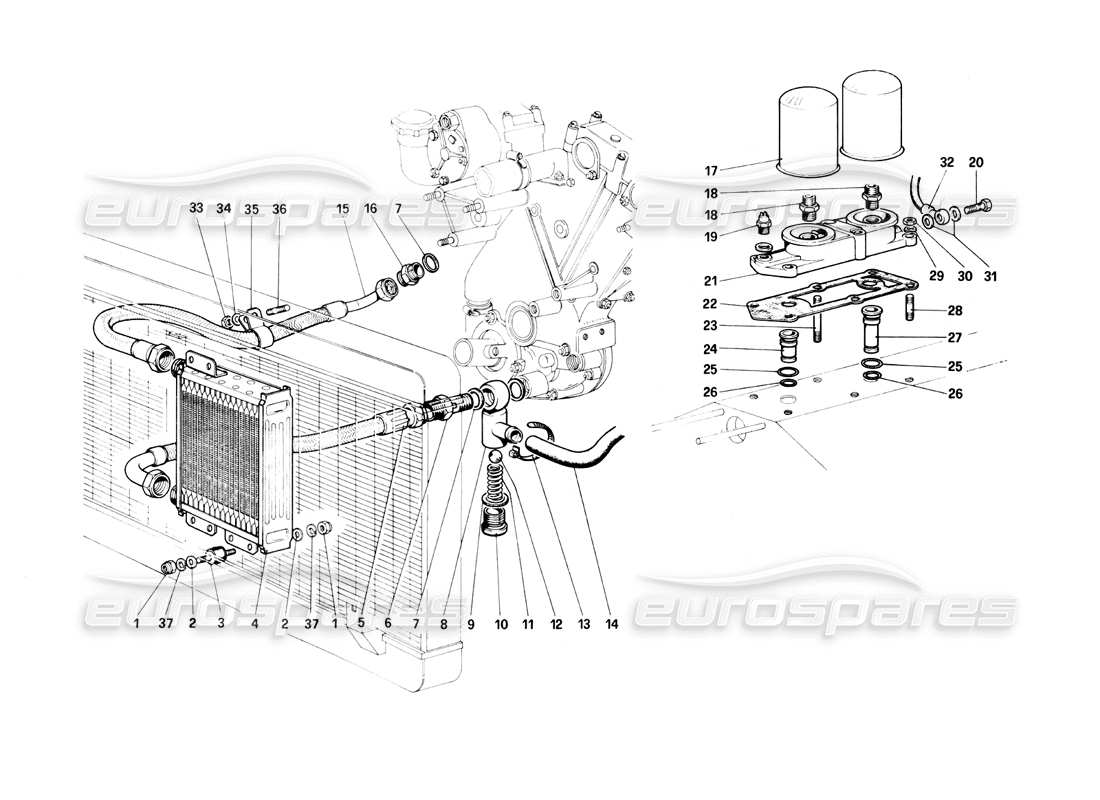 ferrari 400i (1983 mechanical) lubrication circuit and filters part diagram