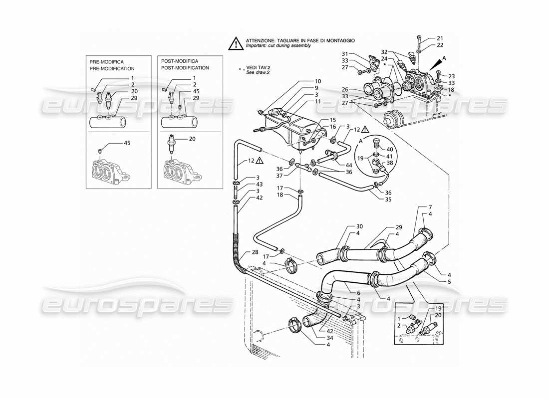 maserati qtp v6 (1996) cooling lines and thermostat parts diagram