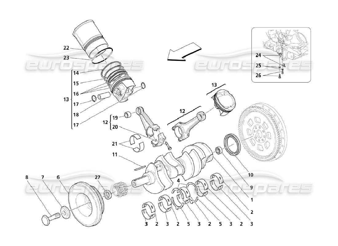 maserati qtp. (2006) 4.2 crank mechanism part diagram