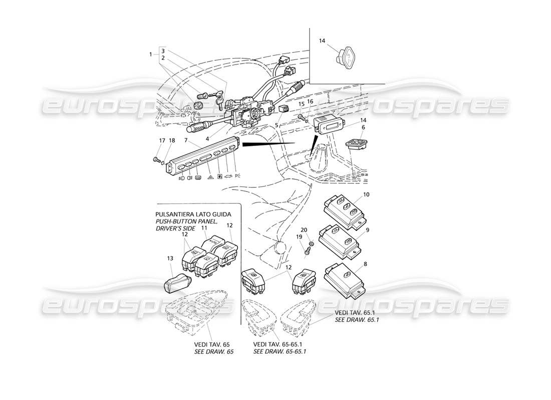 maserati qtp v8 evoluzione switches and steering lock part diagram