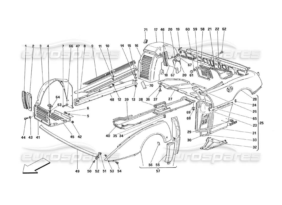 ferrari 348 (1993) tb / ts body - outer trims part diagram