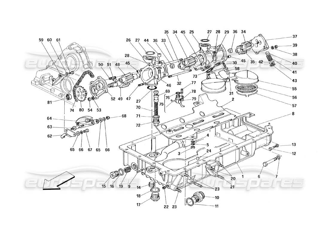 ferrari 348 (1993) tb / ts lubrication - pumps and oil sumps part diagram