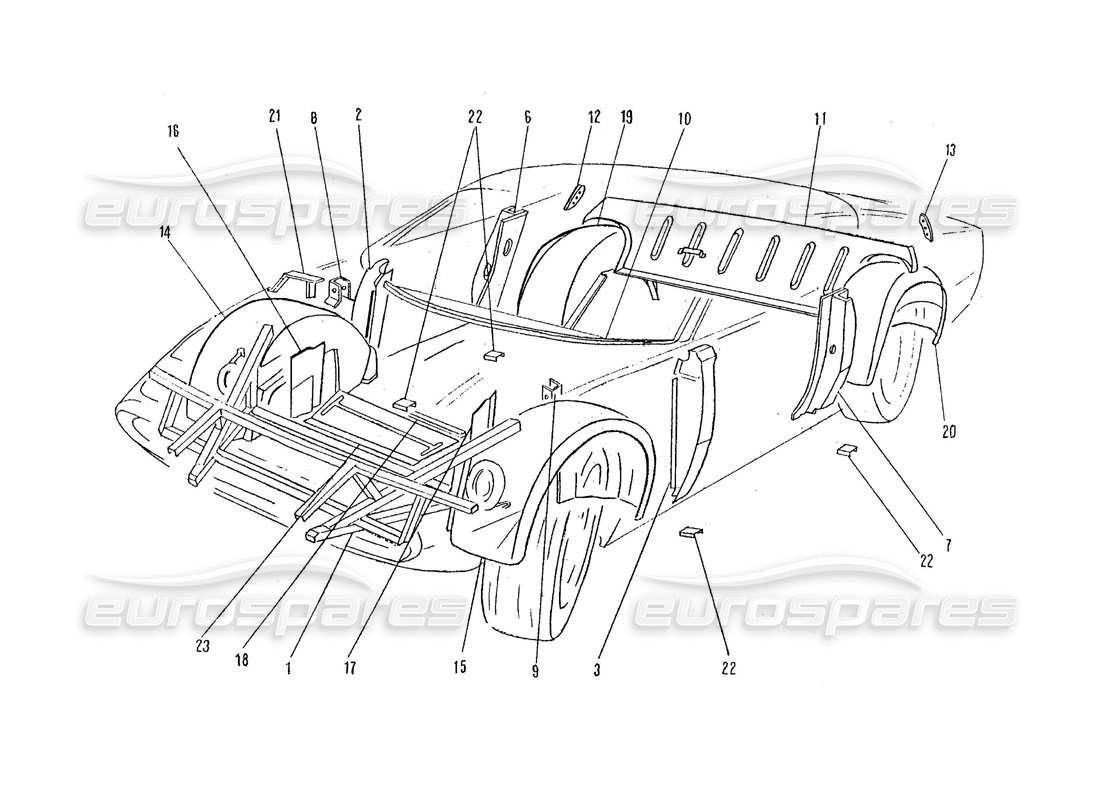 ferrari 365 gtc4 (coachwork) frames, sheilds & inner panels part diagram