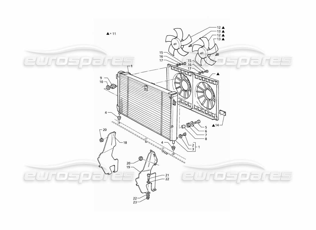 maserati qtp v6 (1996) radiator and cooling fans parts diagram