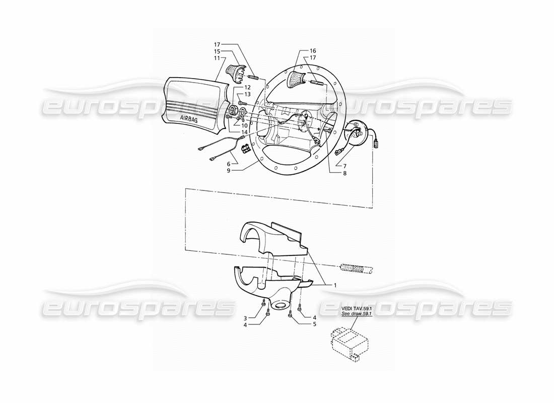 maserati qtp v6 (1996) steering wheel with airbag parts diagram