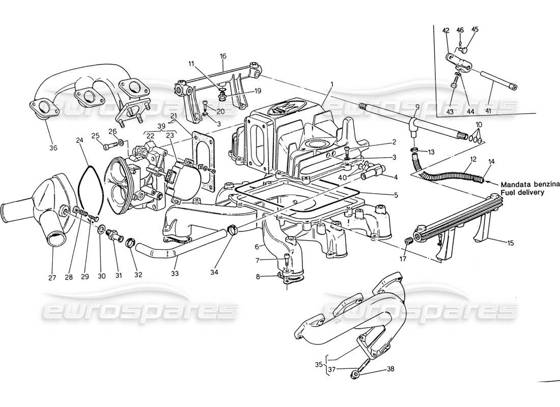 maserati 222 / 222e biturbo intake manifold throttle valve body part diagram