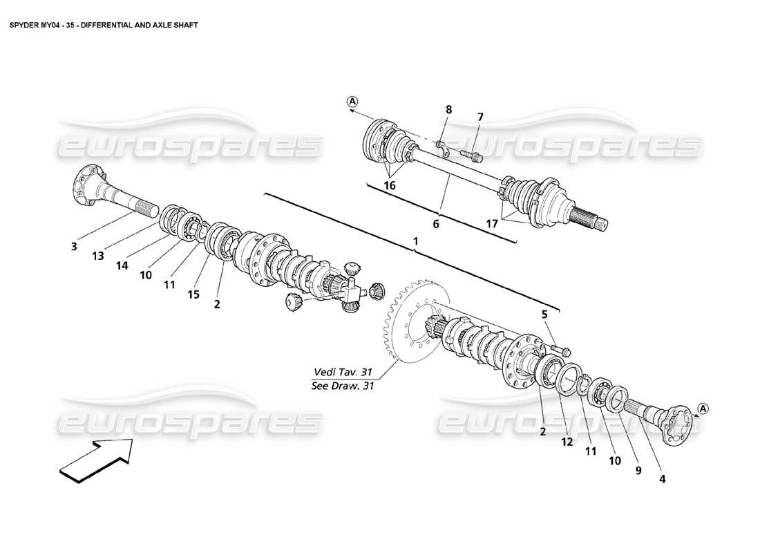 maserati 4200 spyder (2004) differential & axle shafts part diagram