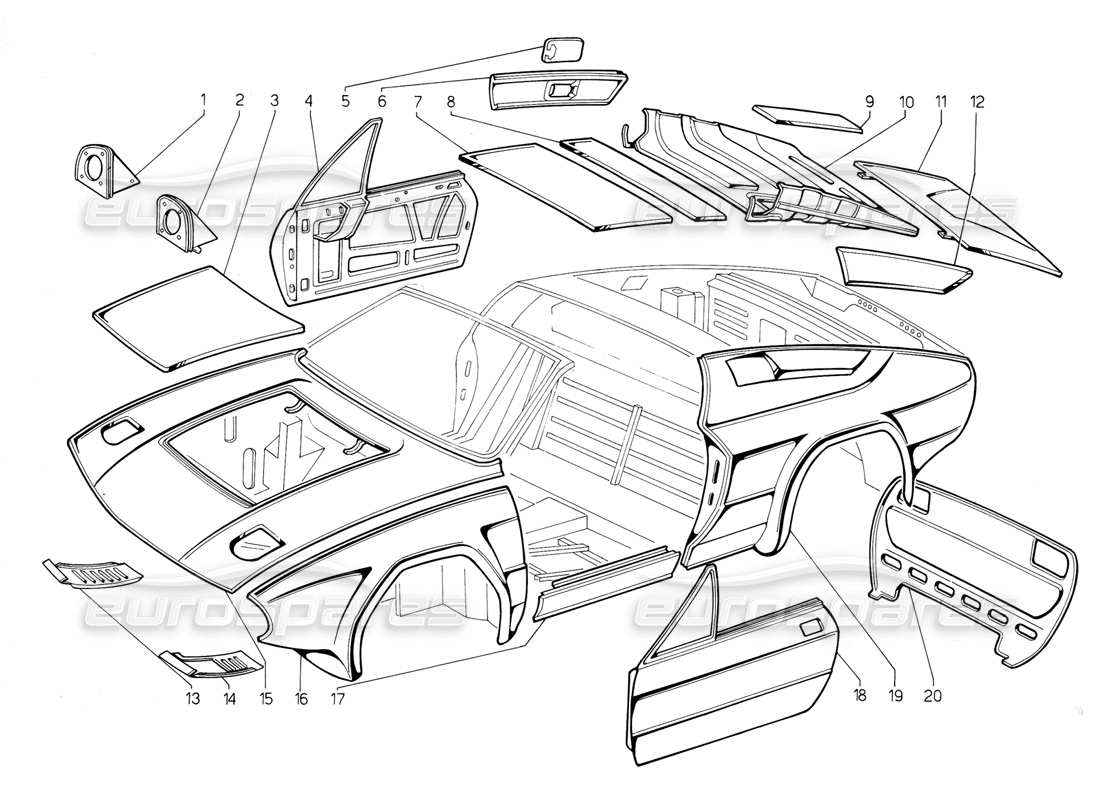 lamborghini jalpa 3.5 (1984) outer coverings part diagram