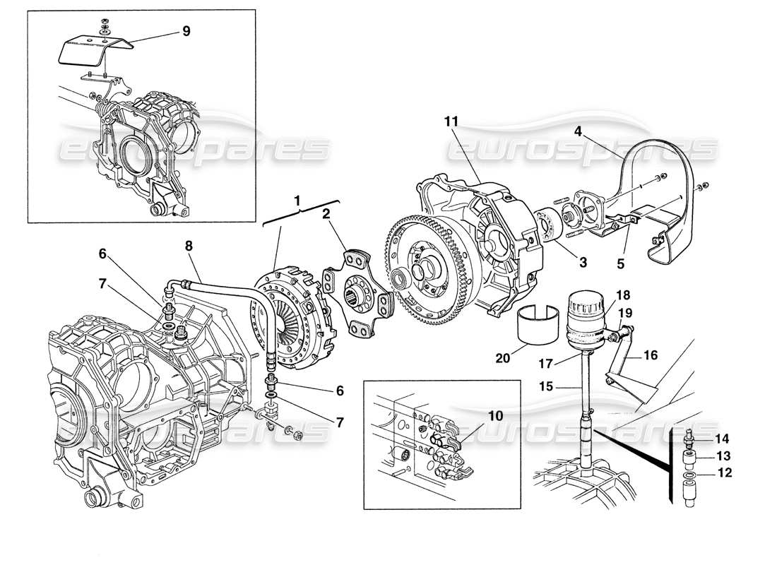 ferrari 355 challenge (1999) clutch assembly and heat shields part diagram