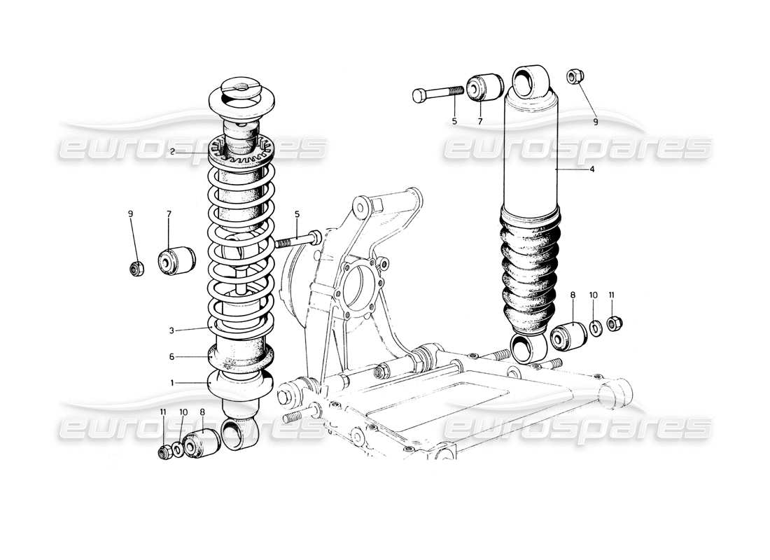 ferrari 400 gt (mechanical) rear suspension - shock absorber and self-leveling part diagram