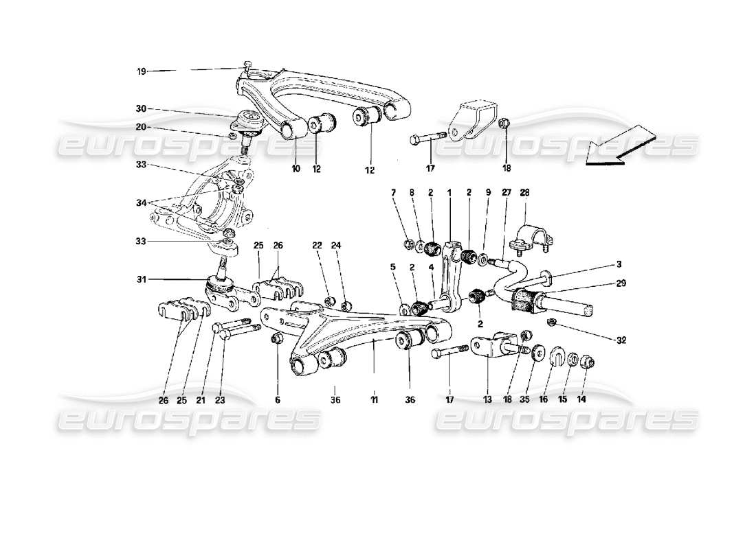 ferrari 512 tr front suspension - wishbones part diagram