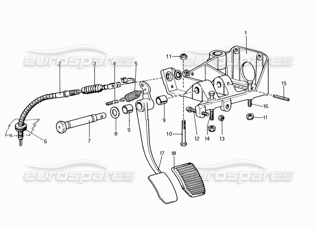 ferrari 206 gt dino (1969) pedal board - clutch control part diagram