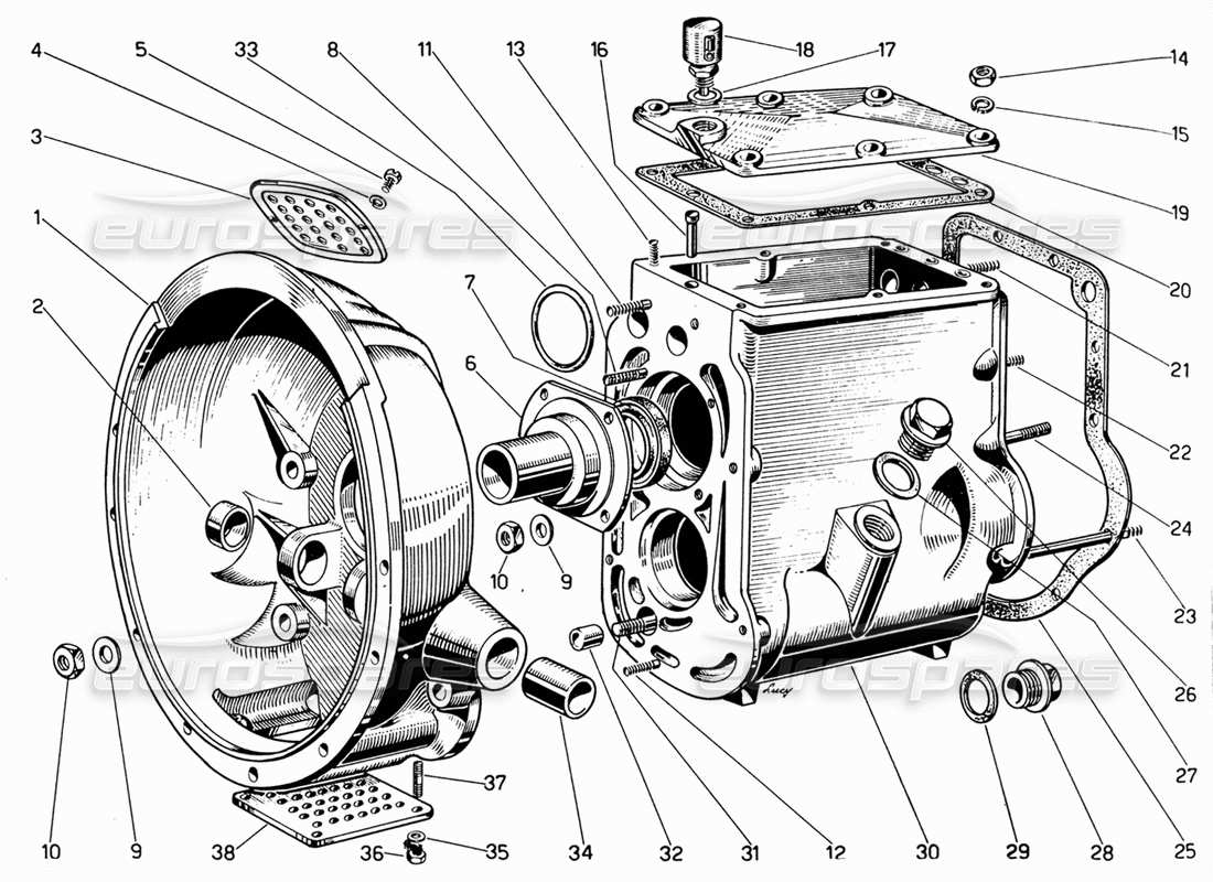 ferrari 330 gt 2+2 clutch housing and gear box part diagram