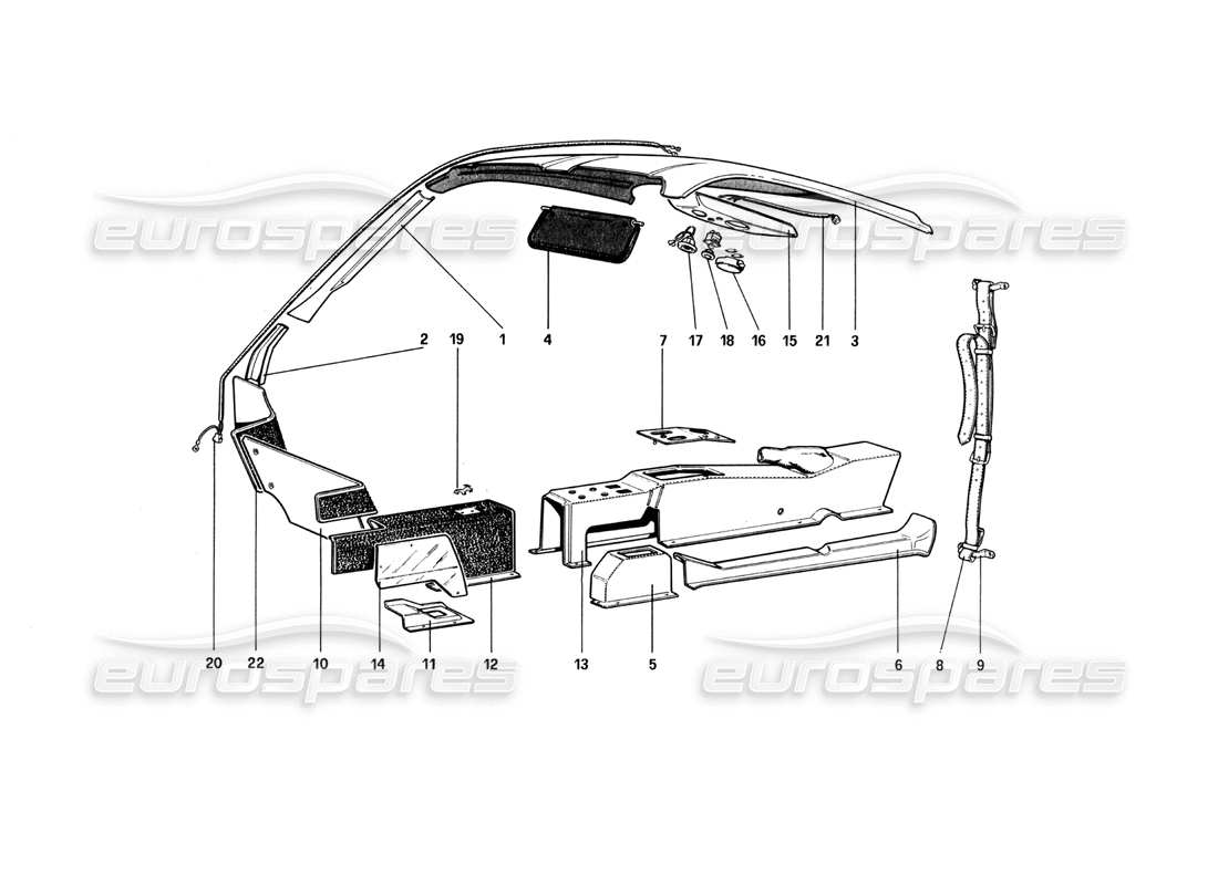 ferrari 512 bbi tunnel and roof part diagram