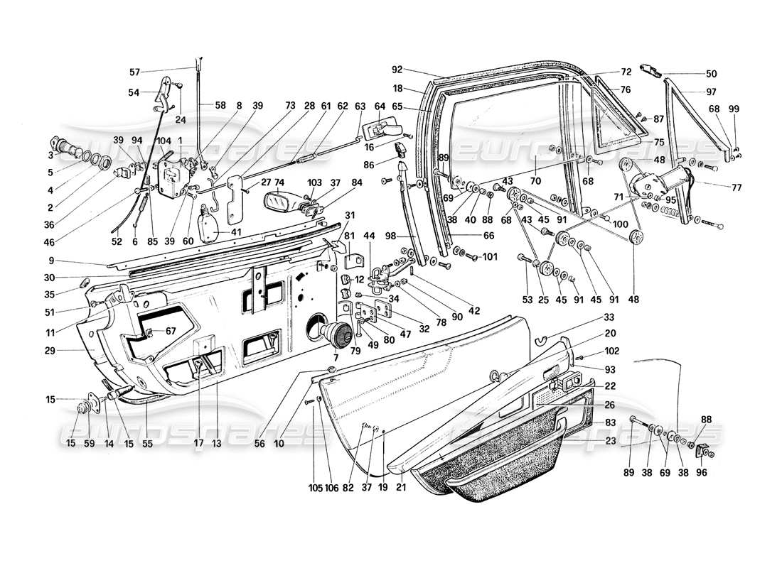 ferrari 308 quattrovalvole (1985) doors part diagram