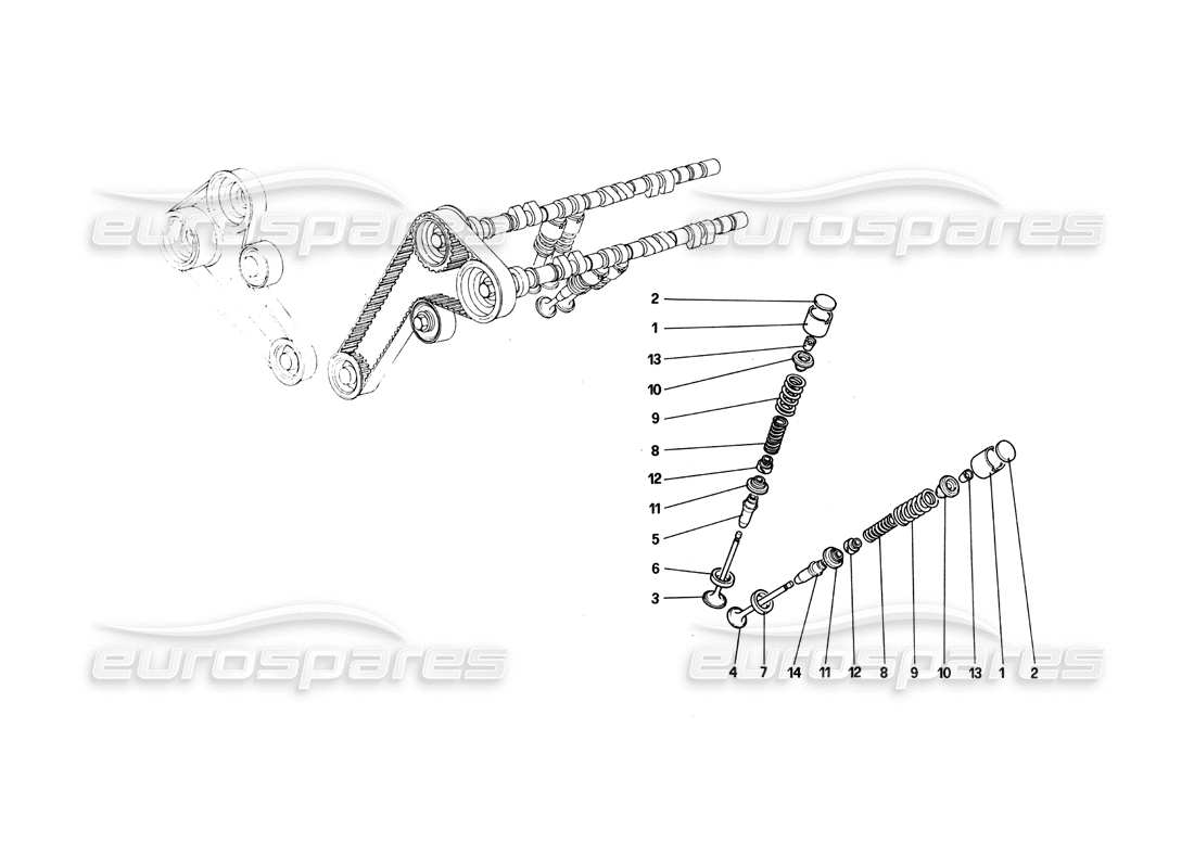 ferrari 308 quattrovalvole (1985) timing system - tappets part diagram