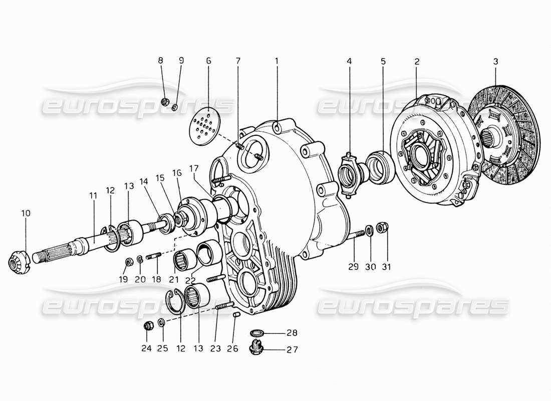 ferrari 206 gt dino (1969) clutch unit and cover part diagram