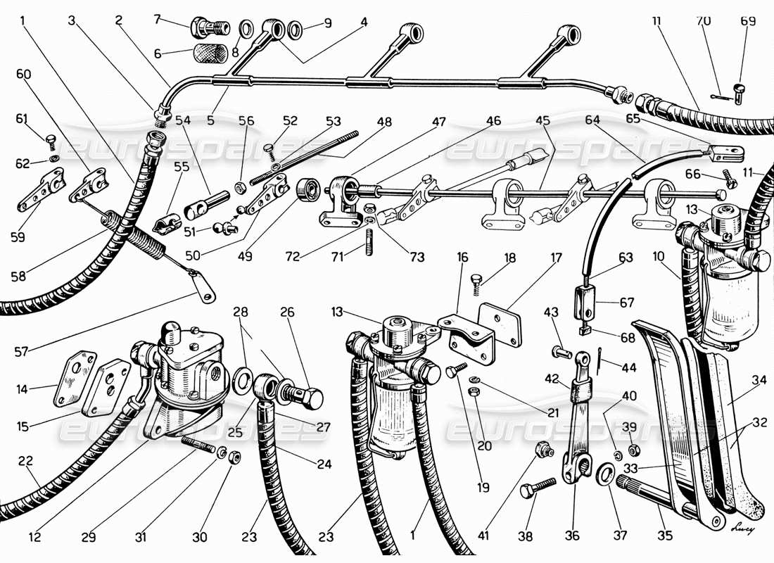 ferrari 330 gt 2+2 feeding and controls part diagram