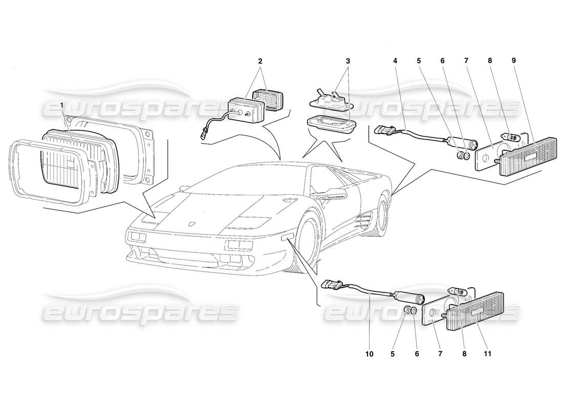 lamborghini diablo vt (1994) lights (valid for usa version - april 1994) part diagram