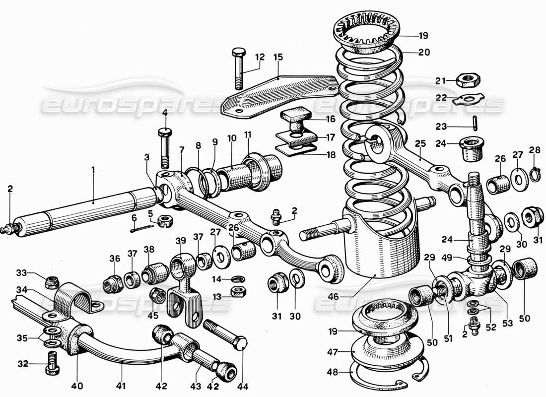 ferrari 365 gt 2+2 (mechanical) front wheel suspension - bottom arms part diagram