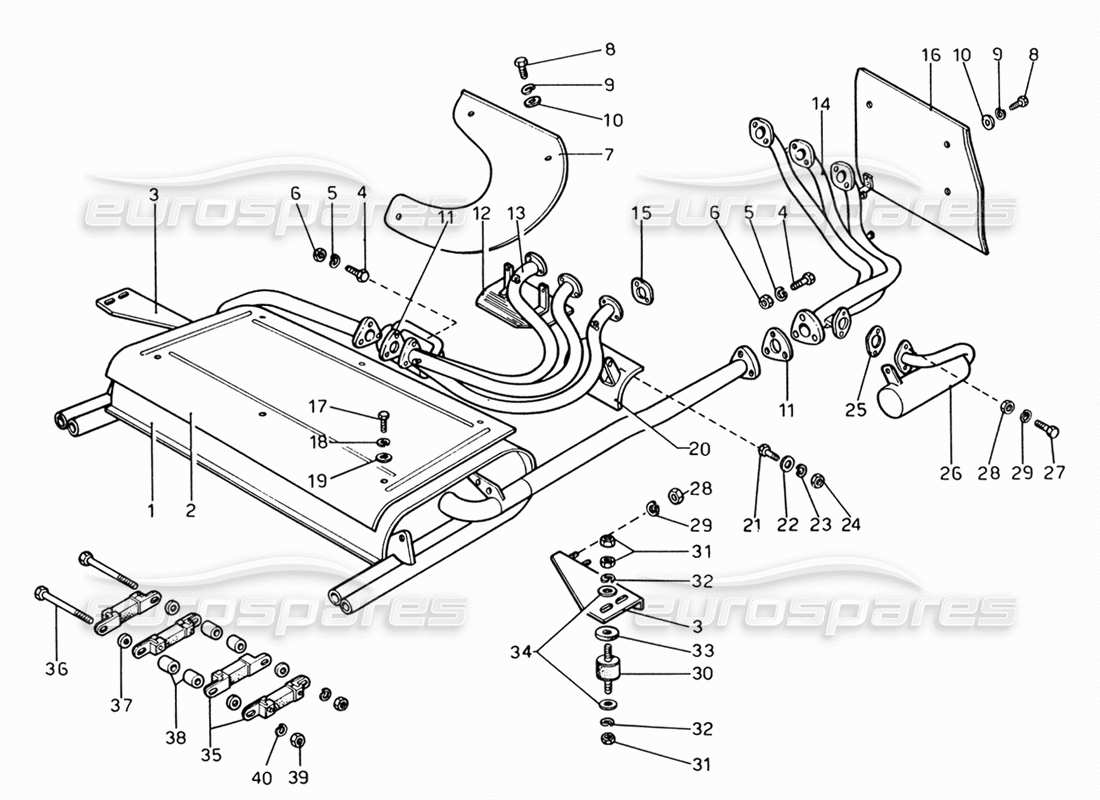 ferrari 206 gt dino (1969) exhaust pipes assembly part diagram