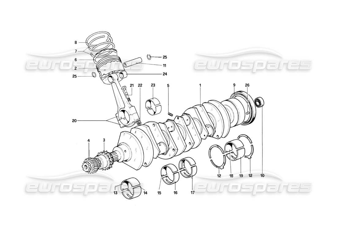 ferrari 400i (1983 mechanical) crankshaft - connecting rods and pistons parts diagram