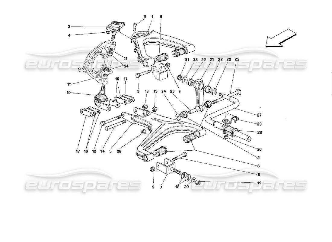 ferrari mondial 3.4 t coupe/cabrio front suspension - wishbones part diagram