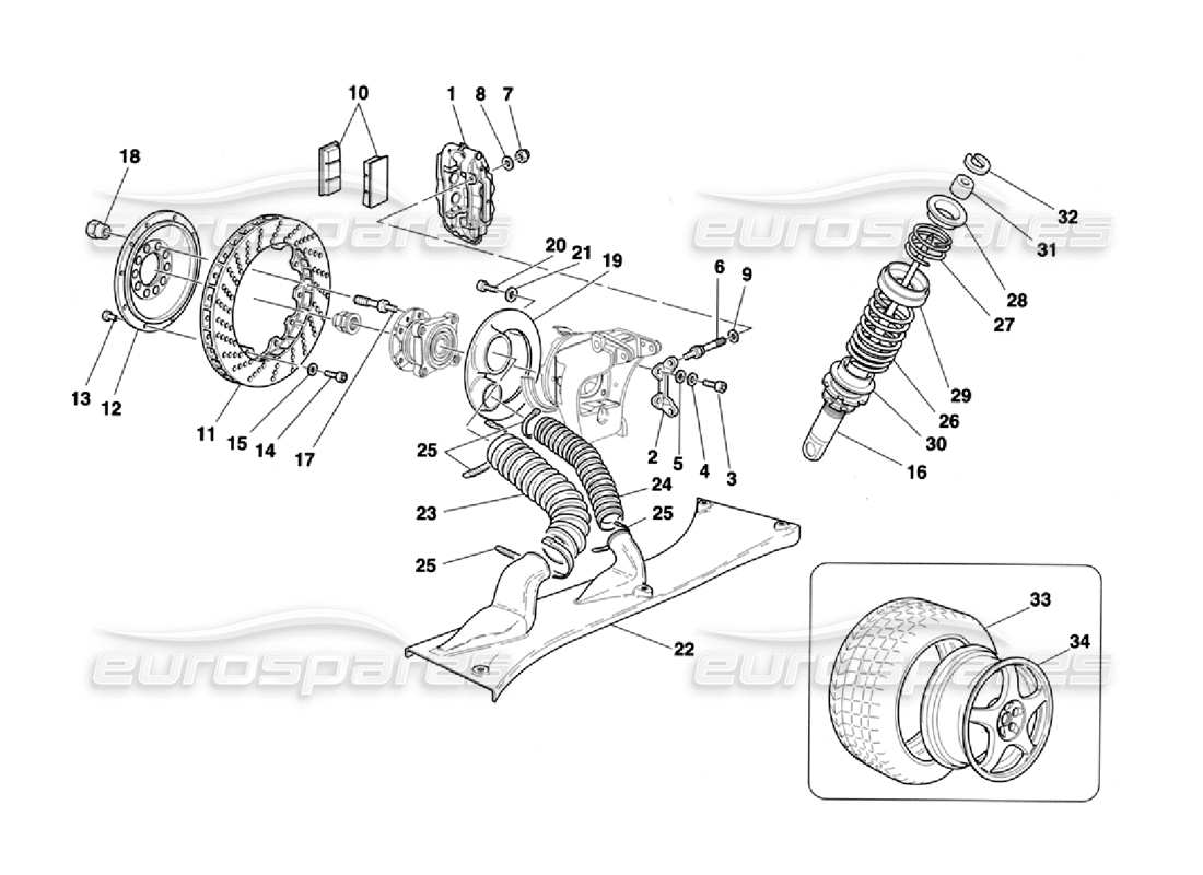 ferrari 355 challenge (1996) brakes - shock absorbers - rear air intake - wheels part diagram