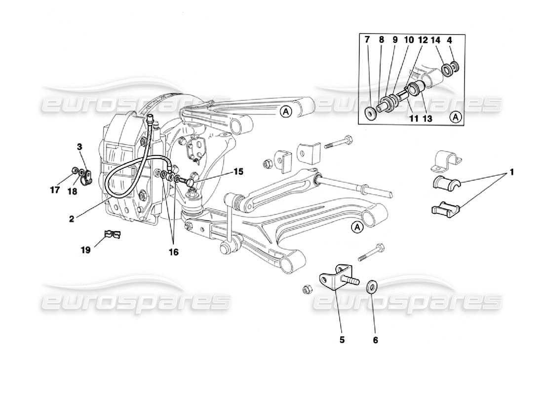 ferrari 355 challenge (1996) front suspension and brake pipes part diagram