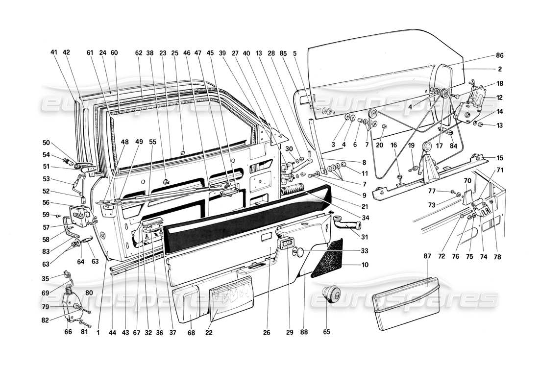 ferrari mondial 3.0 qv (1984) doors - quattrovalvole part diagram