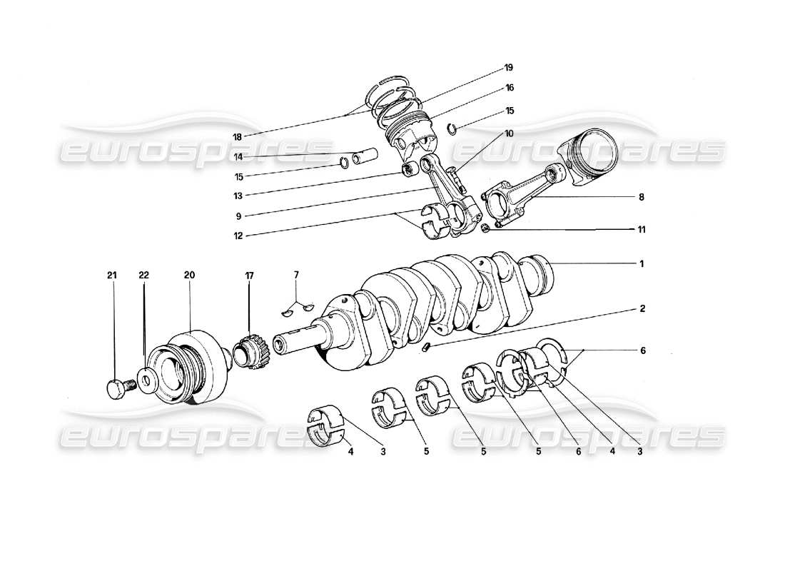 ferrari 308 quattrovalvole (1985) crankshaft - connecting rods and pistons part diagram