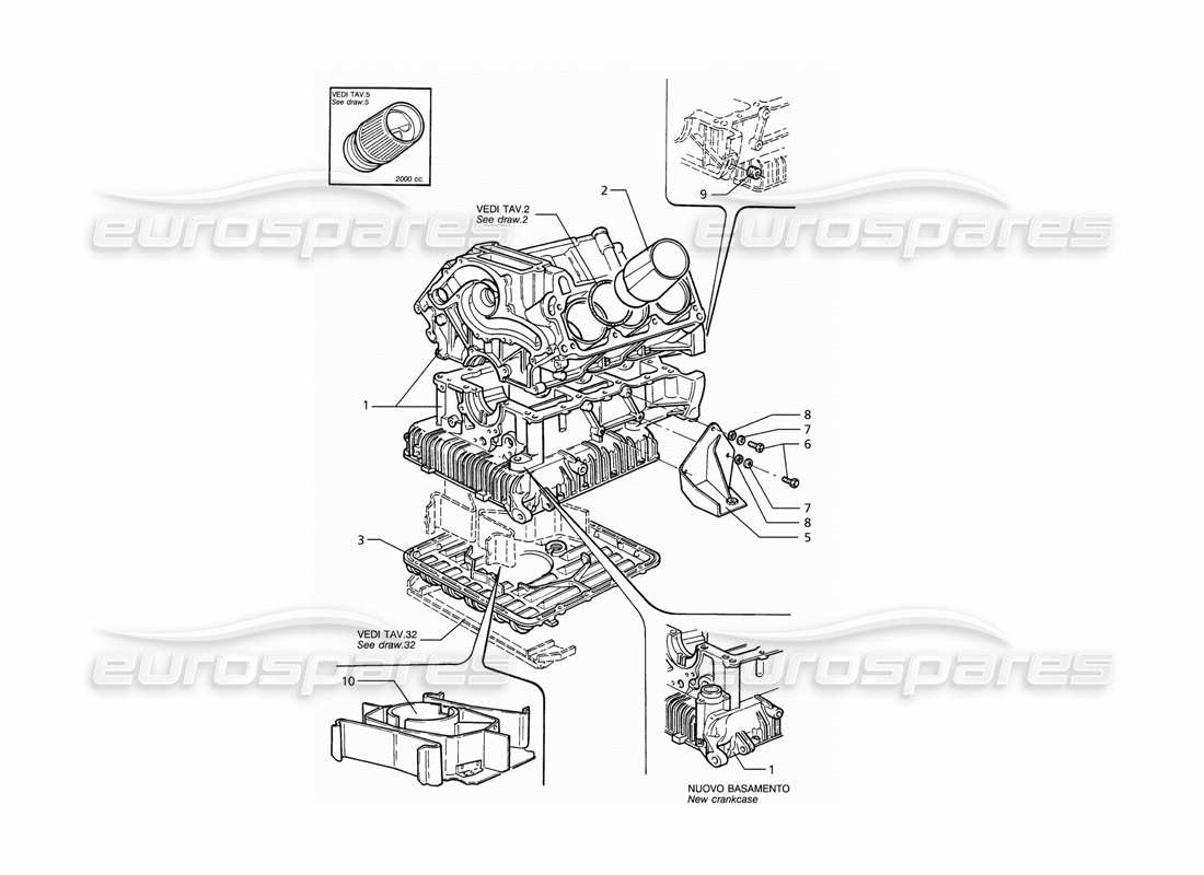 maserati ghibli 2.8 (abs) cylinder block and oil sump part diagram