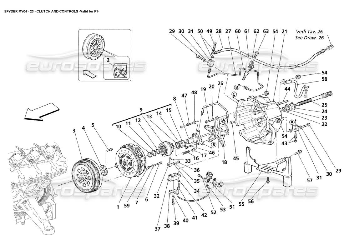 maserati 4200 spyder (2004) clutch and controls valid for f1 part diagram