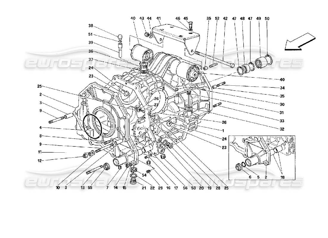 ferrari mondial 3.4 t coupe/cabrio gearbox housing and interm. casing - valid for cars with 3p part diagram