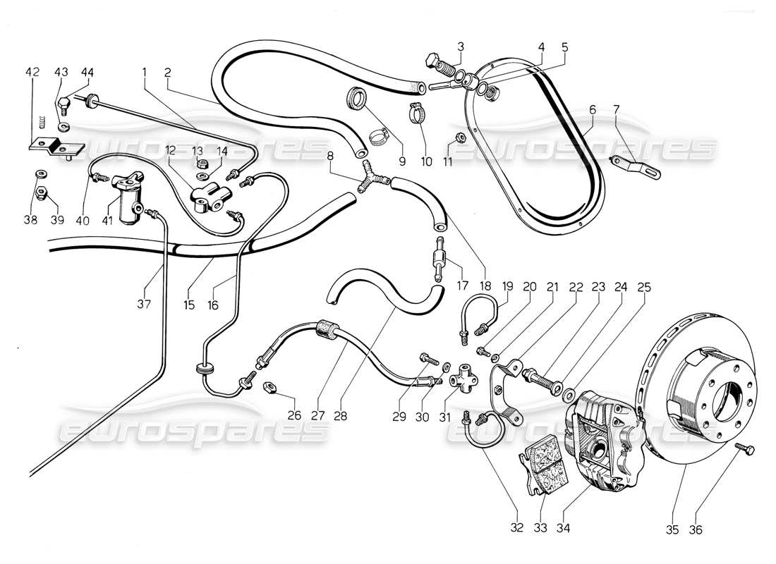 lamborghini jalpa 3.5 (1984) rear brakes part diagram