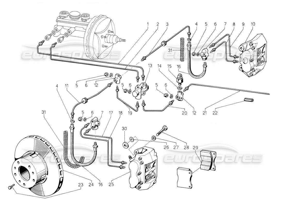 lamborghini jalpa 3.5 (1984) front brakes part diagram