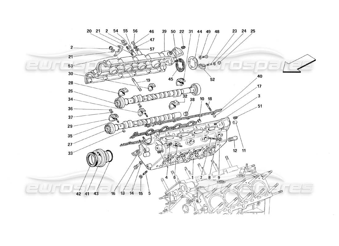 ferrari 348 (1993) tb / ts rh cylinder head parts diagram