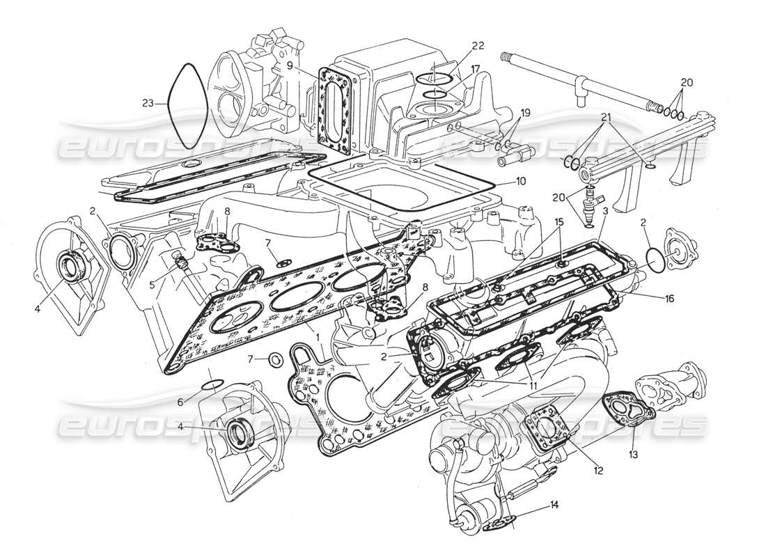 maserati biturbo spider heads gasket and rubbers parts diagram