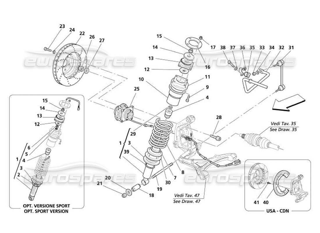 maserati 4200 spyder (2005) rear suspension - shock absorber and brake disk part diagram