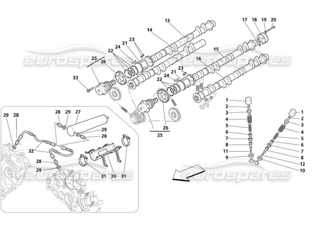 maserati 4200 gransport (2005) timing - tappets parts diagram