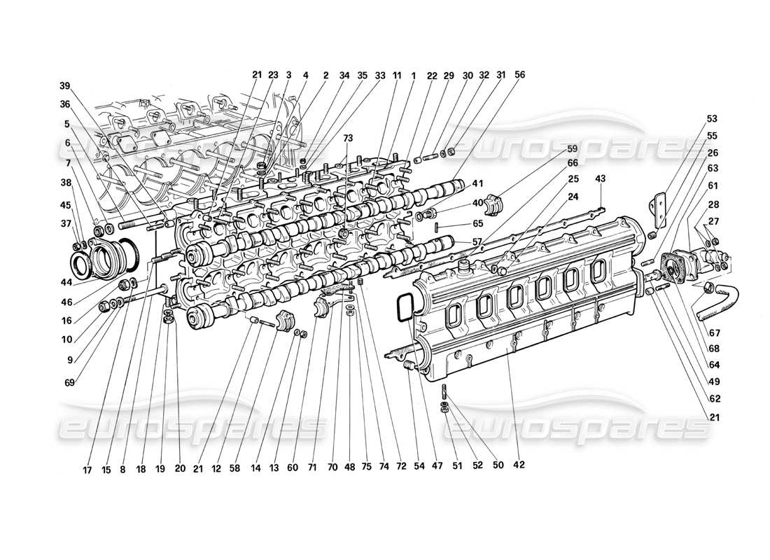 ferrari testarossa (1990) cylinder head (left) parts diagram