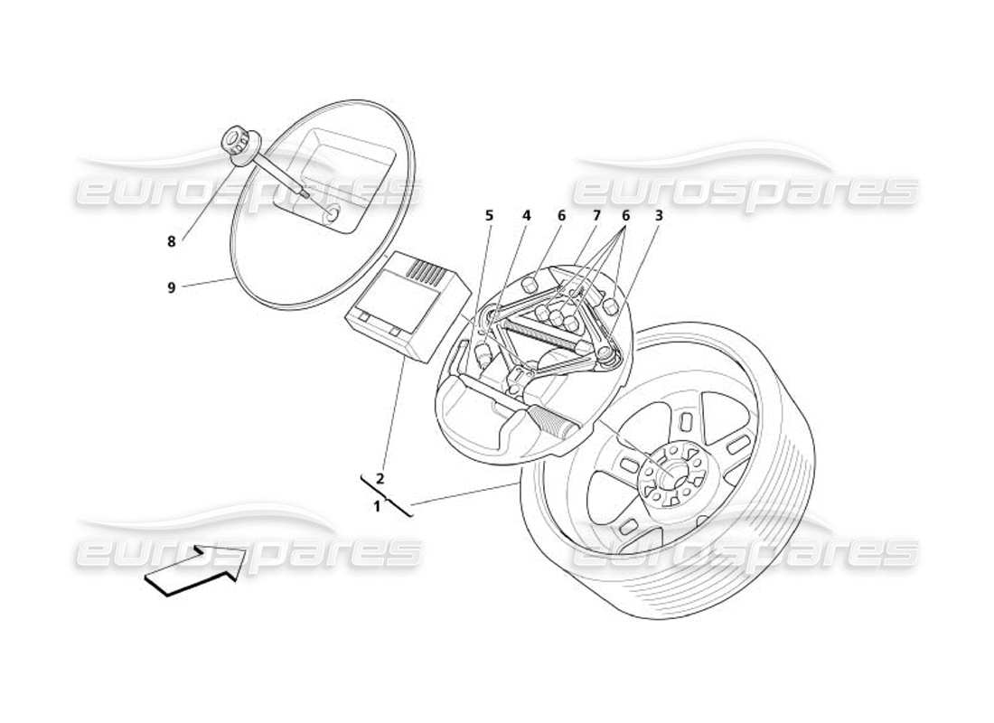 maserati 4200 spyder (2005) spare wheel and equipment -optional- part diagram