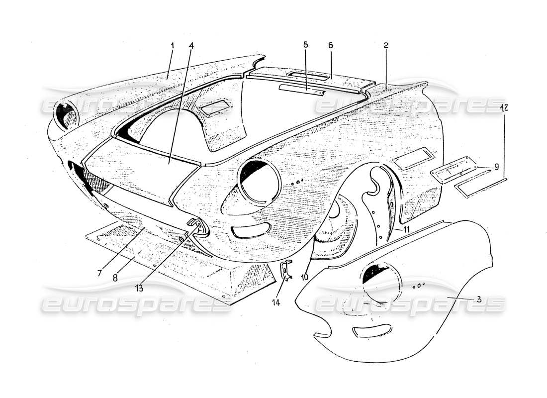 ferrari 330 gt 2+2 (coachwork) front end panels series 2 (per g.s. d.v.n. 567 - per g.d. d.v.n. 60) part diagram