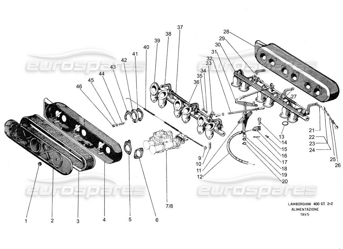 lamborghini 400 gt inlet manifold part diagram