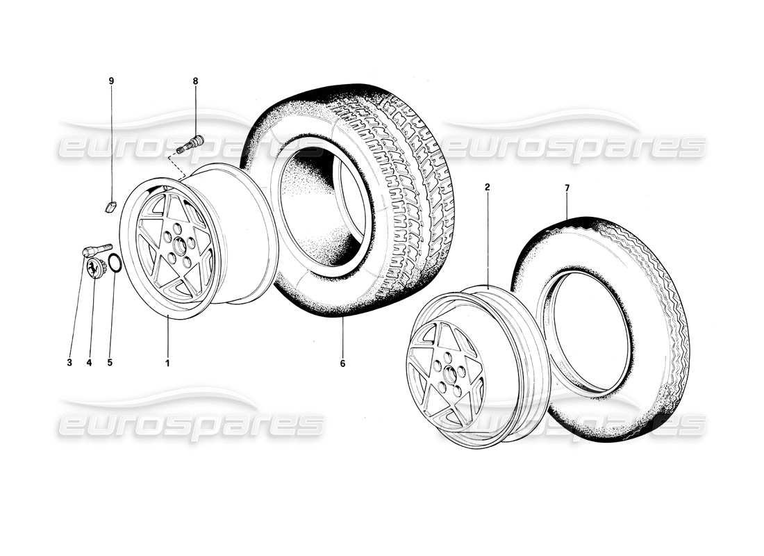 ferrari testarossa (1990) wheel (starting from car no. 75997) part diagram