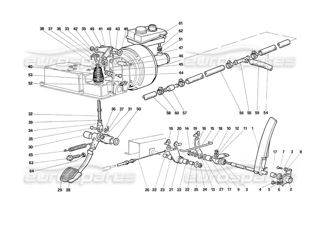 ferrari testarossa (1990) brake hydraulic system - accelerator control part diagram