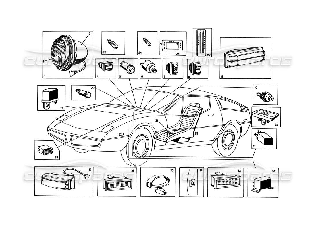 maserati bora (usa variants) lights and sundries part diagram