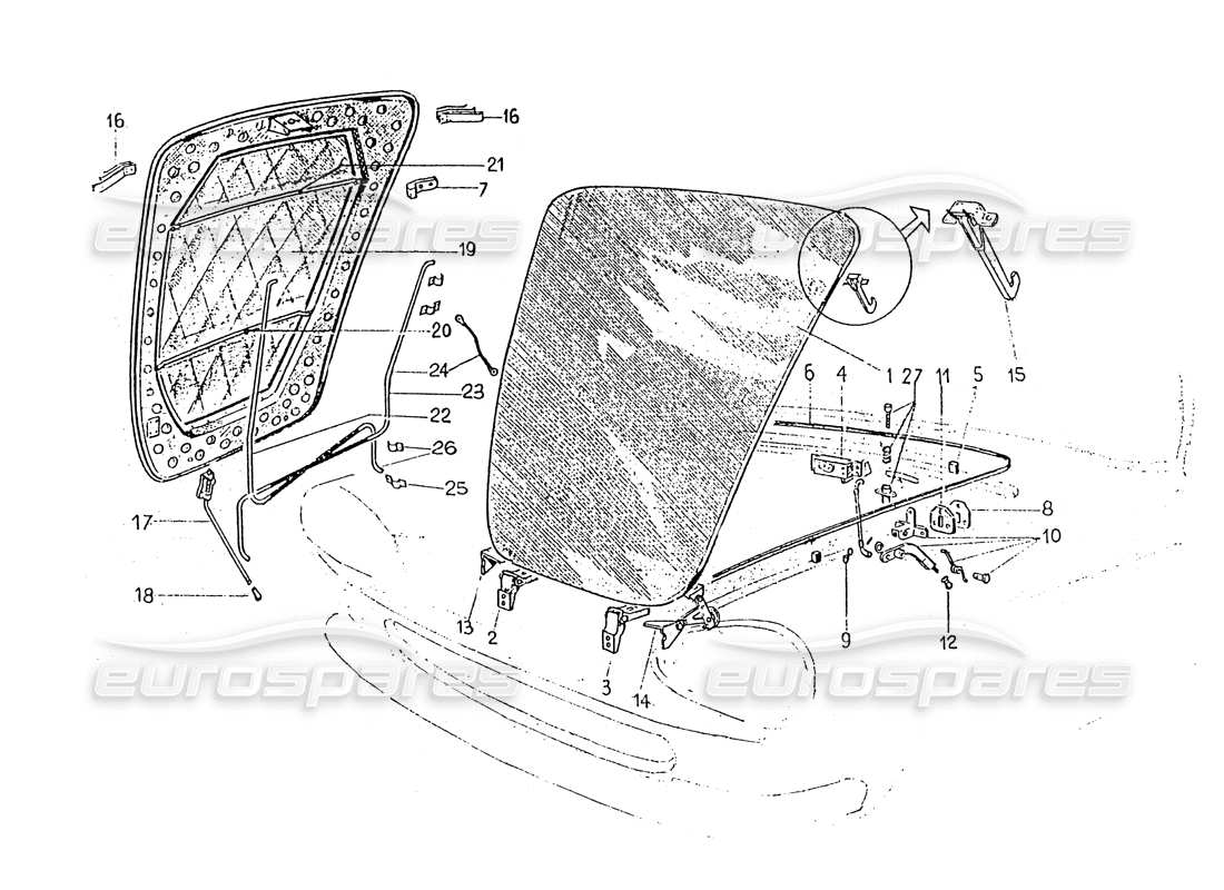 ferrari 330 gt 2+2 (coachwork) front bonnet & trims part diagram