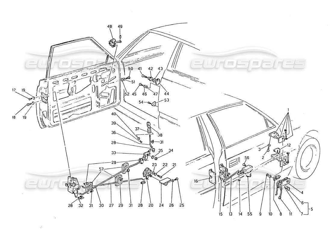 maserati biturbo 2.5 (1984) doors - hinges and inner controls part diagram