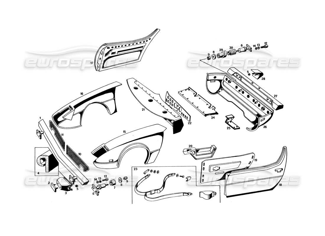 maserati bora (usa variants) body and upholstery part diagram